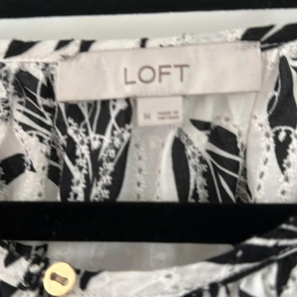 Loft Black and White Blouse Medium - Picture 5 of 5